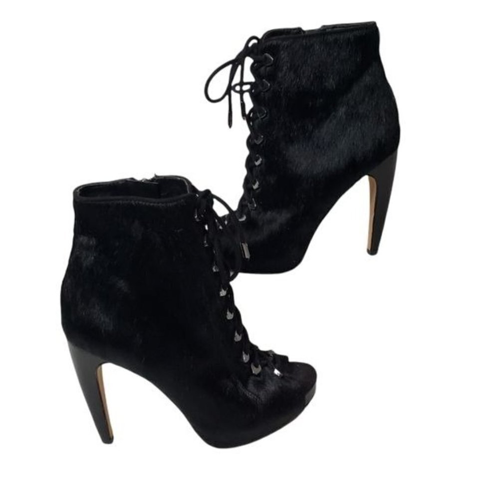 Sam Edelman Karmen Calf Hair Lace up Peep Toe High Heeled Booties Size 6.5